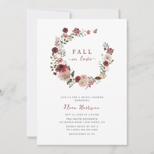 Herfst In Love Herfst Bloemenkrans Vrijgezellenfee Kaart (Voorkant)