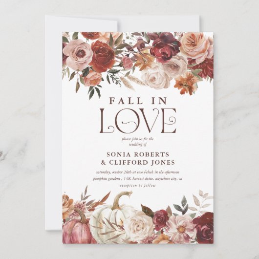 'Herfst In Love' Herfstbloeit Pompoenbruiloft Kaart (Voorkant)