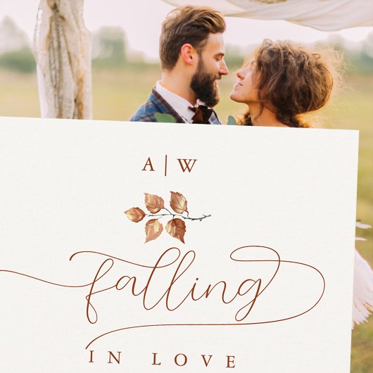 Herfst in Love Leaf Monograms Crest Elegant Weddin Kaart