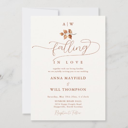 Herfst in Love Leaf Monograms Crest Elegant Weddin Kaart (Voorkant)