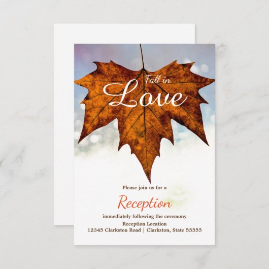 Herfst in Love Leaf Photo - Reception Invitation Kaart (Voorkant / Achterkant)