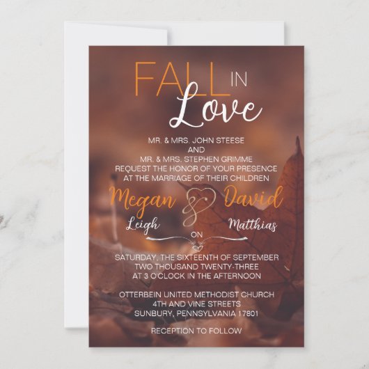 Herfst in Love Leaves Wedding Invitation Kaart (Voorkant)