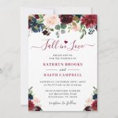 Herfst in Love Navy Blue Wine Blush Floral Wedding Kaart (Voorkant)