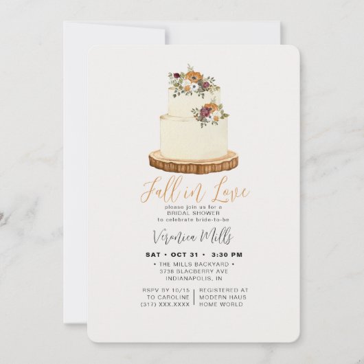 Herfst in Love Oranje Autumn Cake Vrijgezellenfees Kaart (Voorkant)