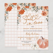 Herfst In Love Oranje Gingham Pumpkin Baby shower Kaart (Voorkant / Achterkant)