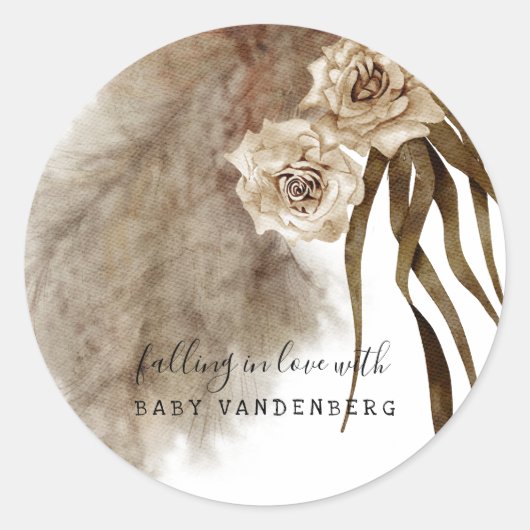 Herfst in Love Pampas Grass Baby shower Ronde Sticker (Voorkant)