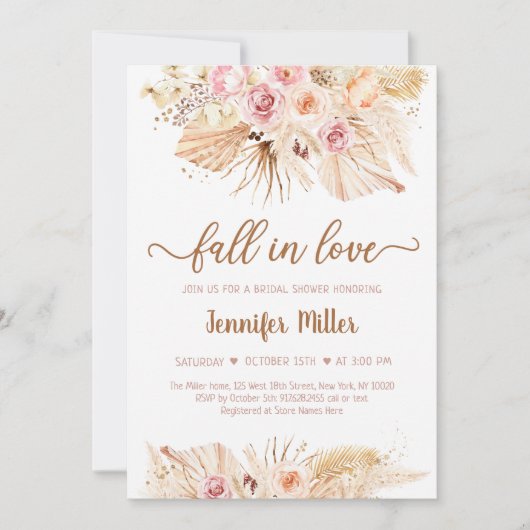 Herfst in Love Pampas Grass Boho Vrijgezellenfeest Kaart (Voorkant)