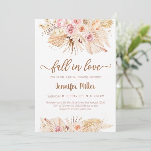 Herfst in Love Pampas Grass Boho Vrijgezellenfeest Kaart (Staand voorkant)