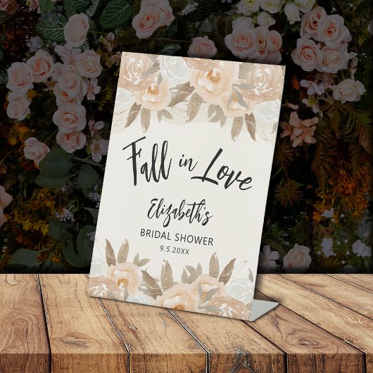 Herfst in Love Peach Flowers Vrijgezellenfeest Reclamebord Met Voetstuk
