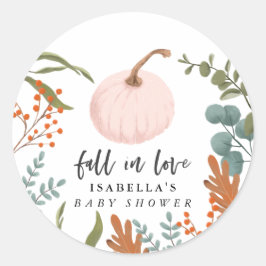 Herfst in Love Pink Pumpkin Autumn Baby shower Ronde Sticker