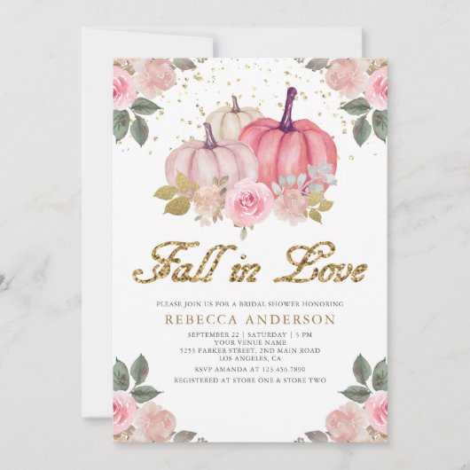 Herfst in Love Pink Pumpkin Floral Vrijgezellenfee Kaart (Voorkant)