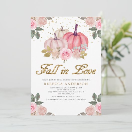 Herfst in Love Pink Pumpkin Floral Vrijgezellenfee Kaart (Staand voorkant)