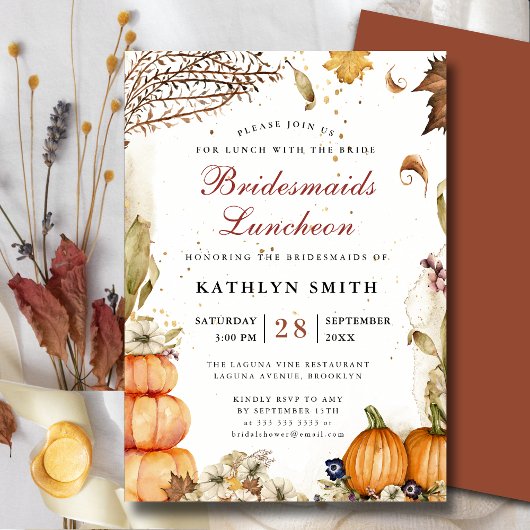 Herfst in Love Pumpkin Autumn Bridesmaids Luncheon Kaart