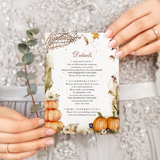Herfst in Love Pumpkin Autumn Weddenschap Details Informatiekaartje