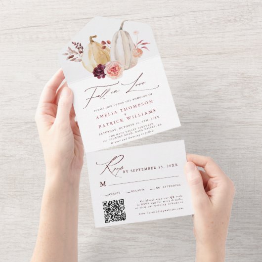 Herfst in Love Pumpkin Autumn Wedding All In One Uitnodiging (Afscheurbaar)