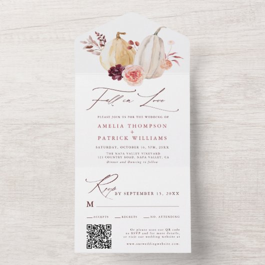 Herfst in Love Pumpkin Autumn Wedding All In One Uitnodiging (Binnen)