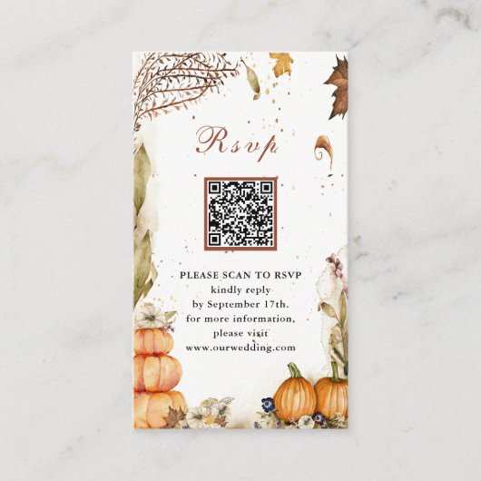 Herfst in Love Pumpkin Autumn Wedding QR Code RSVP Informatiekaartje (Voorkant)