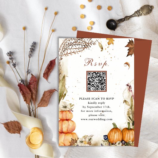 Herfst in Love Pumpkin Autumn Wedding QR Code RSVP Informatiekaartje