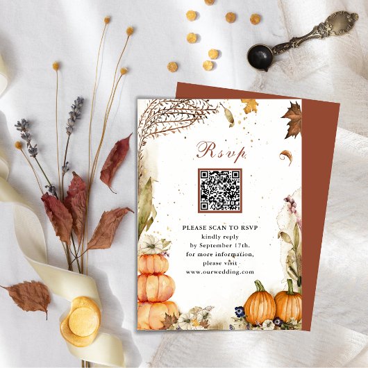 Herfst in Love Pumpkin Autumn Wedding QR Code RSVP Informatiekaartje