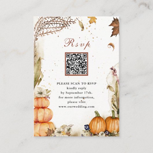 Herfst in Love Pumpkin Autumn Wedding QR Code RSVP Informatiekaartje (Voorkant)