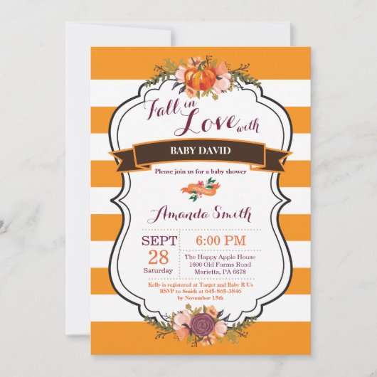 Herfst in Love Pumpkin Baby shower Invitation Card Kaart (Voorkant)