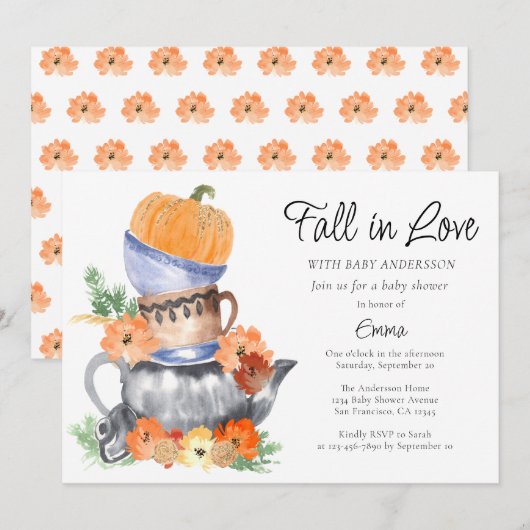 Herfst in Love Pumpkin Baby shower Invitation Kaart (Voorkant / Achterkant)