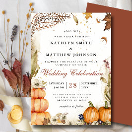 Herfst in Love Pumpkin Botanical Autumn Weddenscha Kaart