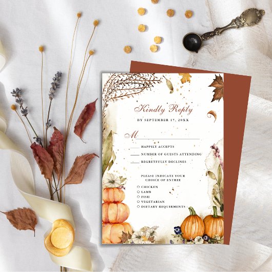 Herfst in Love Pumpkin Botanical Autumn Wedding RS Informatiekaartje