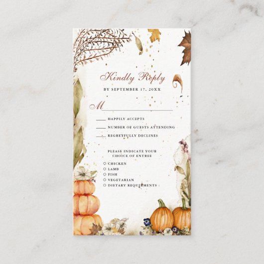 Herfst in Love Pumpkin Botanical Autumn Wedding RS Informatiekaartje (Voorkant)