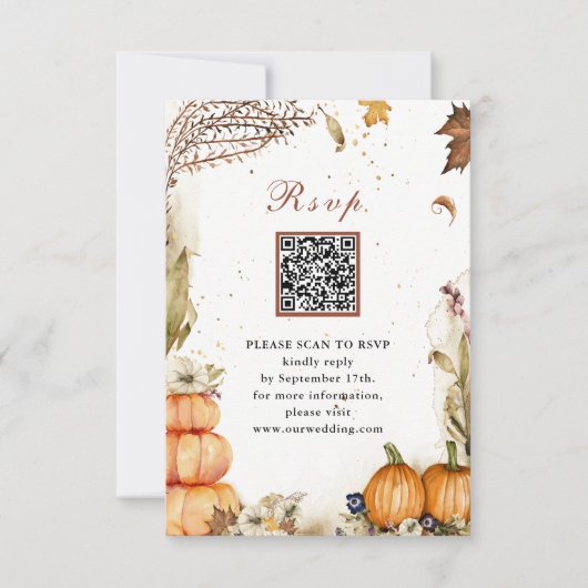 Herfst in Love Pumpkin Botanical Autumn Wedding RS RSVP Kaartje (Voorkant)