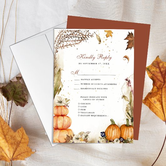 Herfst in Love Pumpkin Botanical Autumn Wedding RS RSVP Kaartje