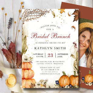 Herfst in Love Pumpkin Botanical Bridal Brunch Kaart