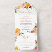 Herfst in Love Pumpkin Botanical Floral Gold Weddi All In One Uitnodiging (Binnen)