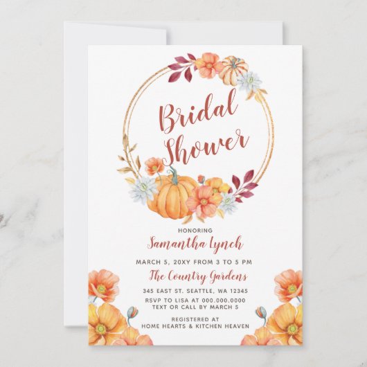 Herfst in Love Pumpkin Bridal Shower Invitation Kaart (Voorkant)