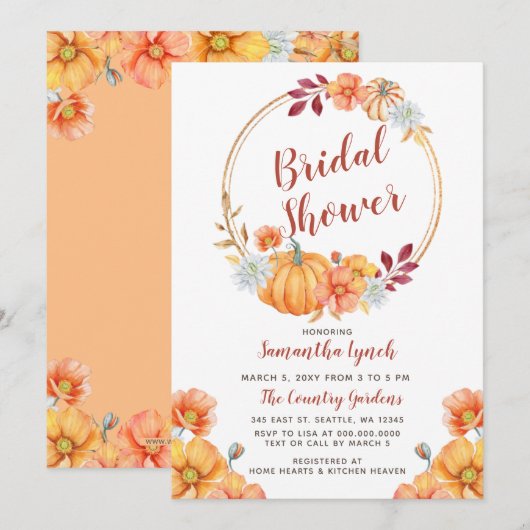 Herfst in Love Pumpkin Bridal Shower Invitation Kaart (Voorkant / Achterkant)