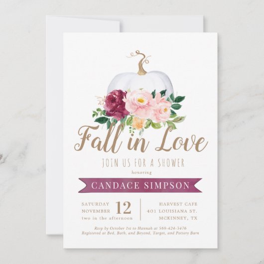Herfst in Love Pumpkin Bridal Shower Invitation Kaart (Voorkant)