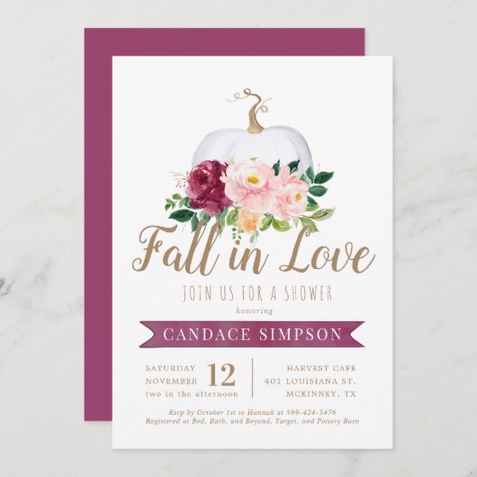 Herfst in Love Pumpkin Bridal Shower Invitation Kaart (Voorkant / Achterkant)