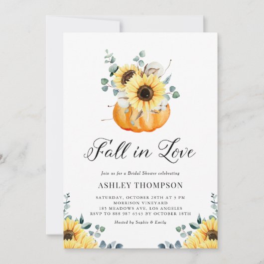 Herfst in Love Pumpkin en Sunflower Vrijgezellenfe Kaart (Voorkant)