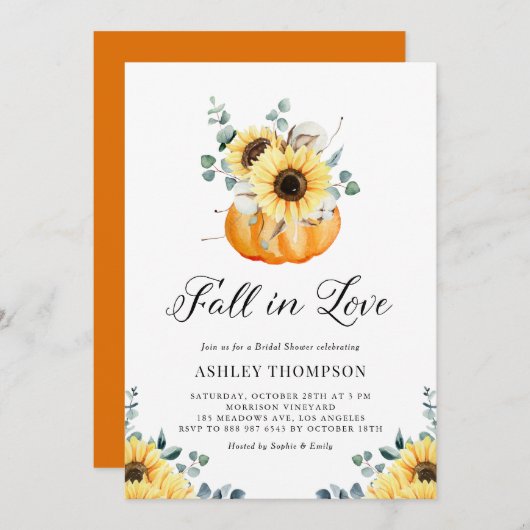 Herfst in Love Pumpkin en Sunflower Vrijgezellenfe Kaart (Voorkant / Achterkant)
