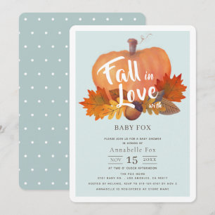 Herfst in Love Pumpkin Fall Leaves Blue Baby showe Kaart