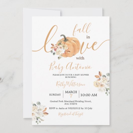Herfst in Love Pumpkin Floral Baby shower Kaart (Voorkant)