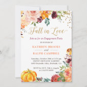Herfst in Love Pumpkin Floral Gold Engagement Part Kaart (Voorkant)