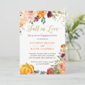 Herfst in Love Pumpkin Floral Gold Engagement Part Kaart (Staand voorkant)