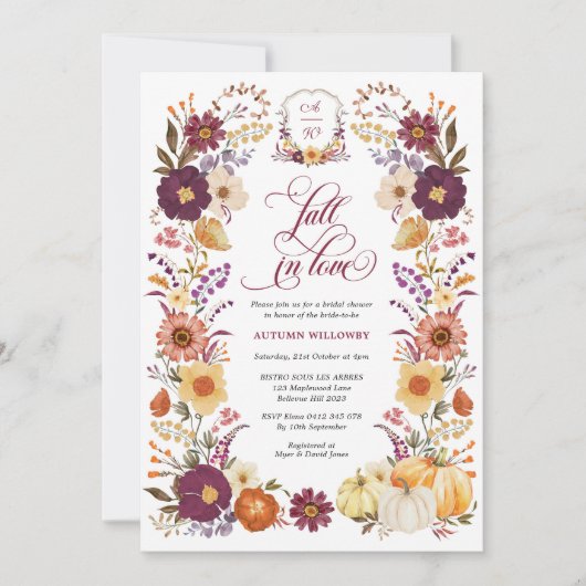 Herfst in Love Pumpkin Floral Vrijgezellenfeest Kaart (Voorkant)