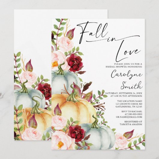 Herfst in Love Pumpkin Floral Vrijgezellenfeest Kaart (Voorkant / Achterkant)