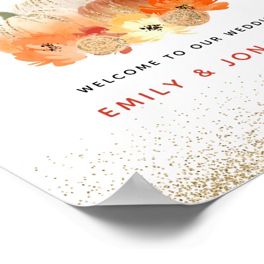 Herfst in Love Pumpkin Gold Glitter Welcome Wedden Poster (Hoek)