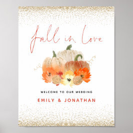 Herfst in Love Pumpkin Gold Glitter Welcome Wedden Poster