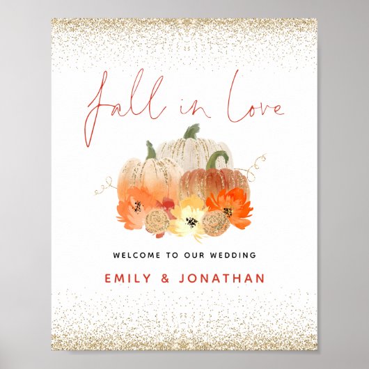 Herfst in Love Pumpkin Gold Glitter Welcome Wedden Poster (Voorkant)
