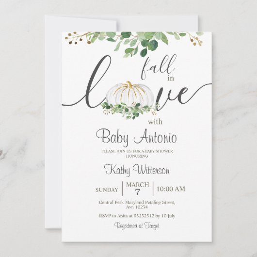 Herfst in Love Pumpkin Greenery Floral Baby shower Kaart (Voorkant)