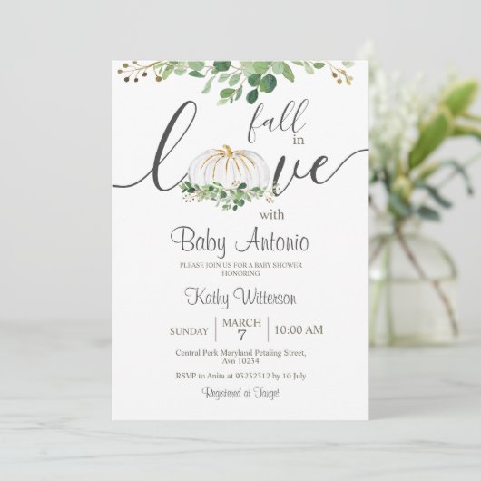 Herfst in Love Pumpkin Greenery Floral Baby shower Kaart (Staand voorkant)